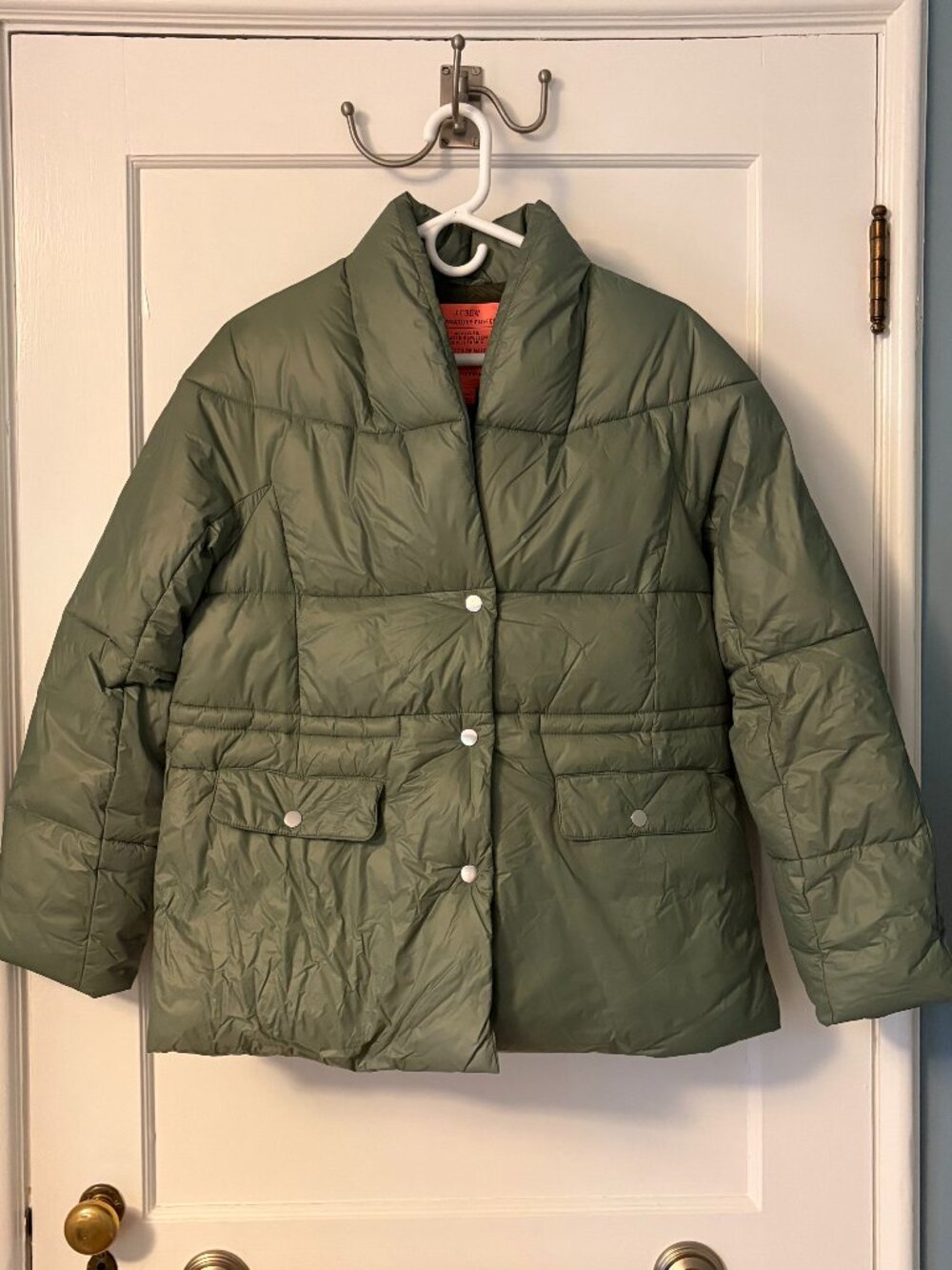 J Crew signature puffer jacket green size XS water repellent mock neck classic